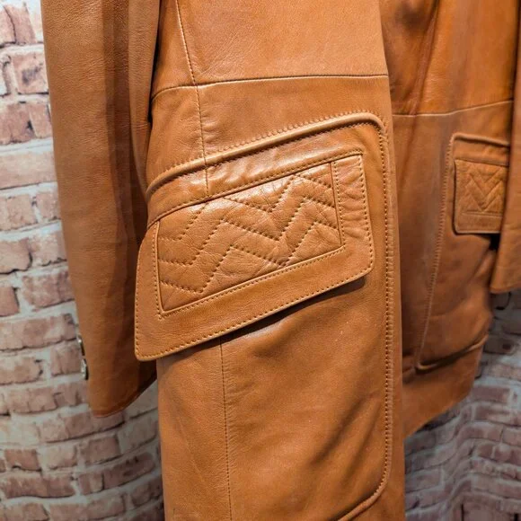 Cortefiel Vintage Brown Leather Coat Size 46 - Picture 4 of 13